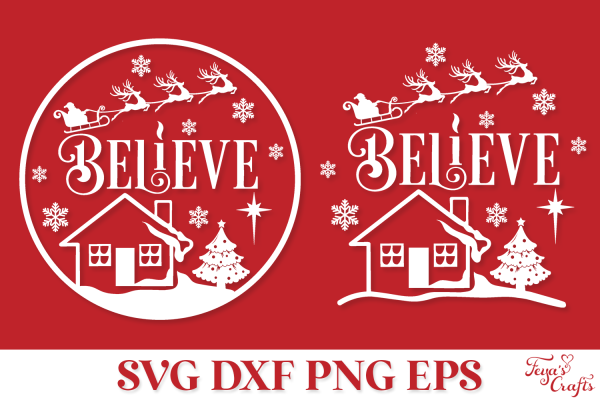 Believe Round Christmas SVG Ornament | Christmas SVG Cut Files - Image 2