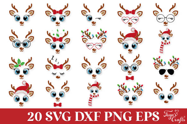 Christmas Reindeer Faces SVG Pack - Image 2