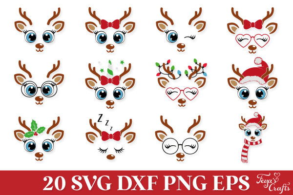 Christmas Reindeer Faces SVG Pack - Image 5