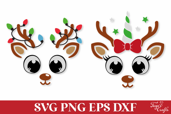 Free Christmas Reindeer Faces SVG Cut File