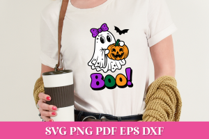 Free Cute Halloween Ghost with Jack-o'-lantern