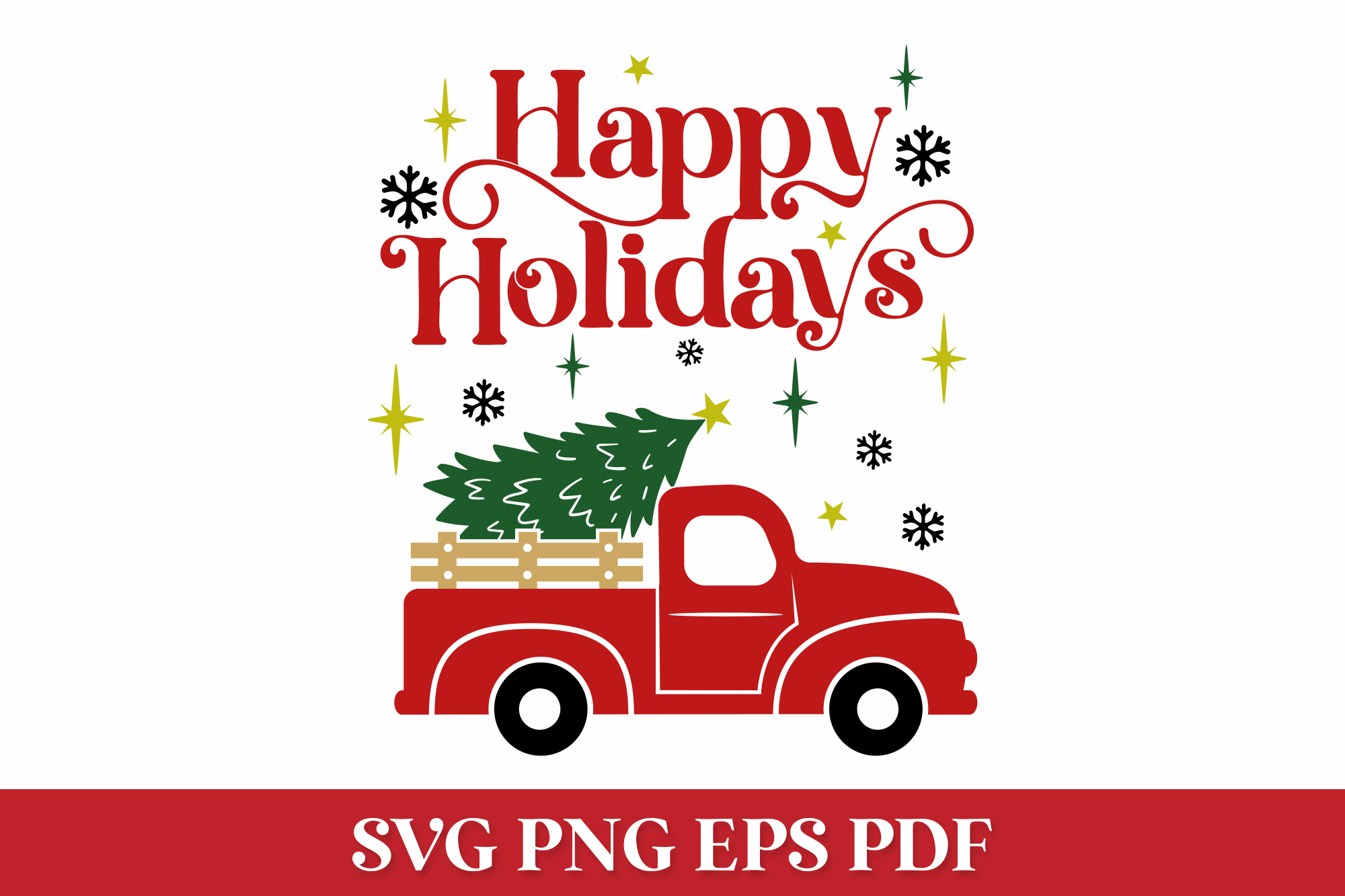 Free Happy Holidays SVG Quote with Red Truck