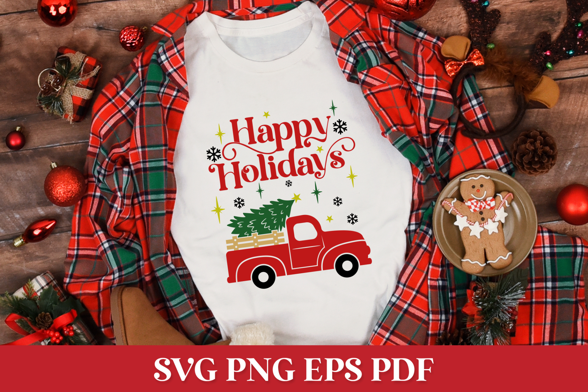 Free Happy Holidays SVG Quote with Red Truck - Image 2