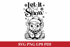 Free Let it Snow SVG Quote with Highland Cow