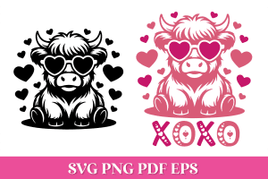 Free Love Highland Cow with Heart Glasses