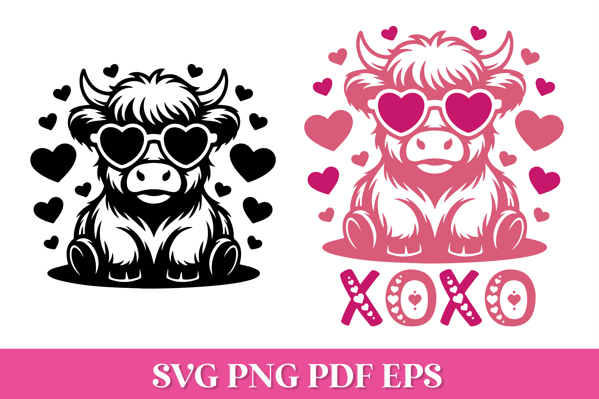 Free Love Highland Cow with Heart Glasses