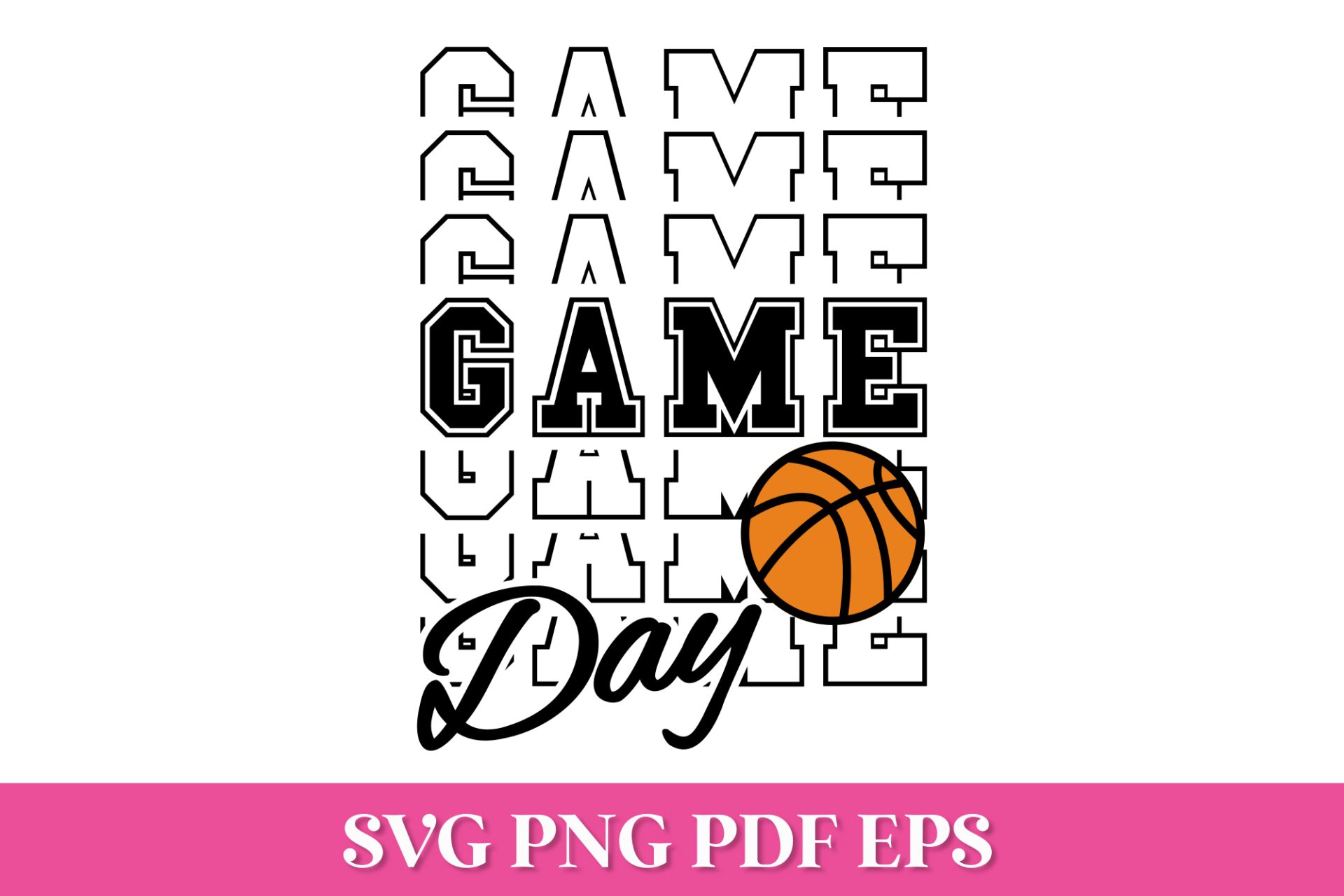 Free Game Day Stacked Basketball SVG Quote